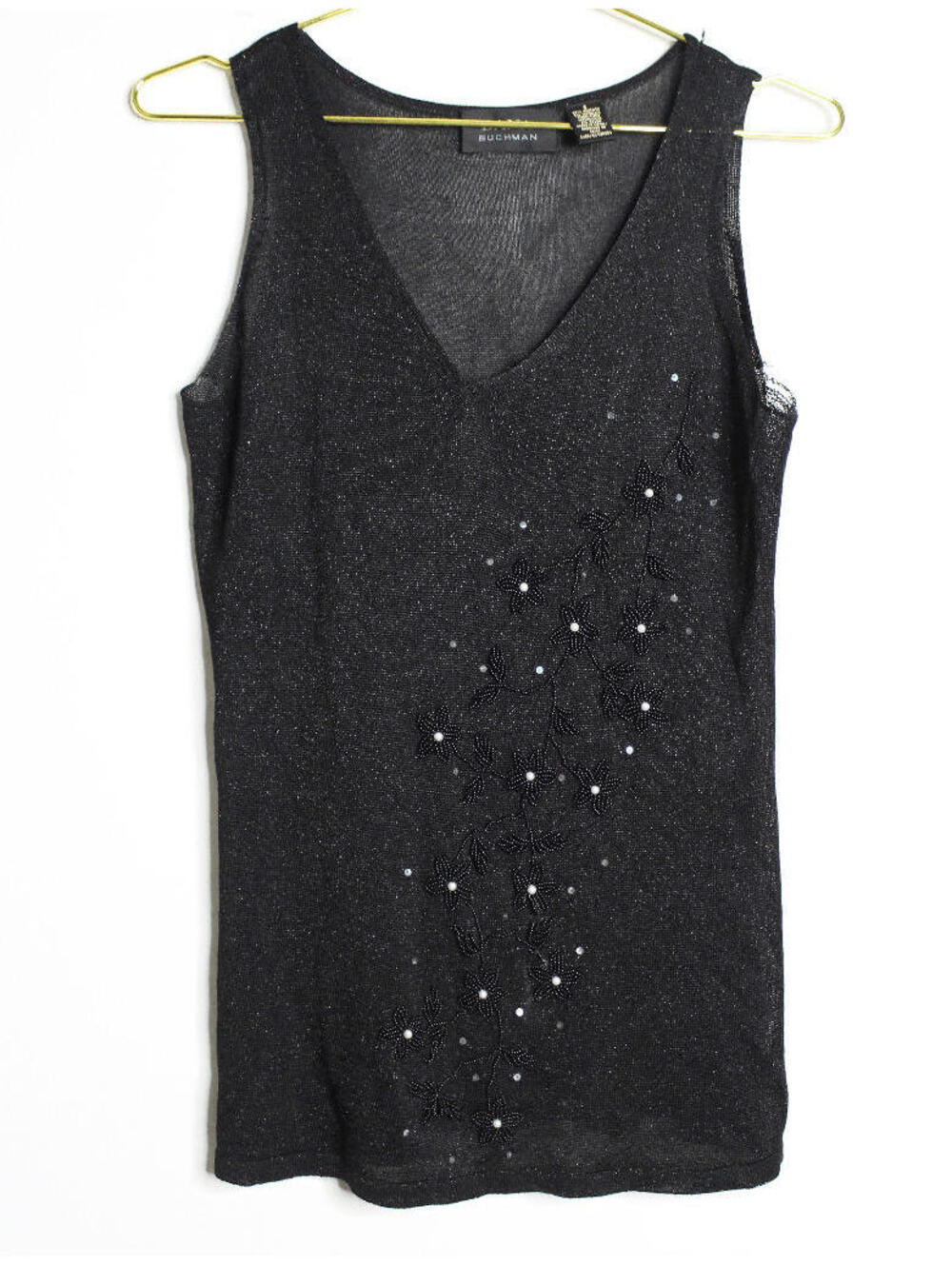 VTG Dana Buchman Black Beaded Knit Tank - Small